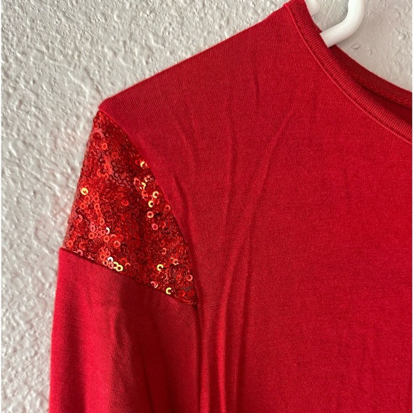 Long sleeve red top with sequins near shoulders. Size small - Picture 3 of 3